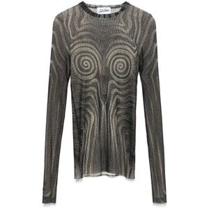 Jean Paul Gaultier Fitted Black Mesh Top With Spiral Print - NWT